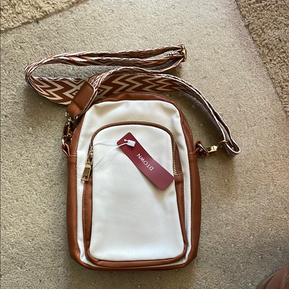 Dtown White and Brown Crossbody Bag